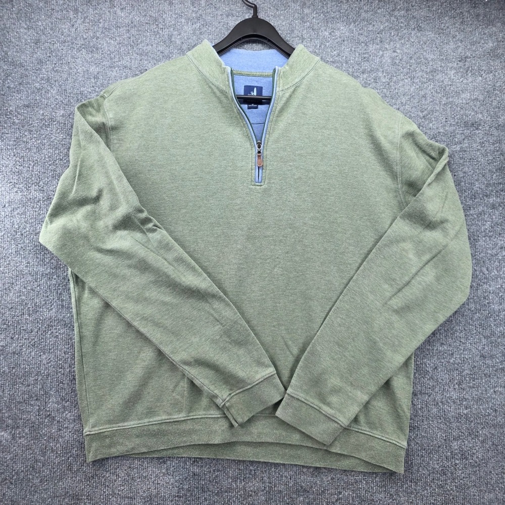 Johnnie-O Mens XL Quarter Zip Pullover Heathered Olive Green Cotton Lyocell